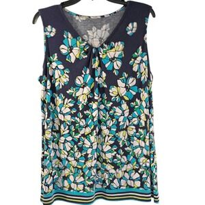Croft and Borrow Women's Blue Floral Short Sleeve V-Neck Blouse Top Size Large